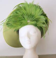 Vintage Olive Green Jack Mcconnell Feathered Hat Etsy Fascinator Hairstyles Feather Hat Olive Green