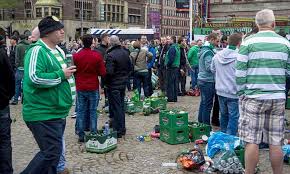 Rangers fans were seen fighting each other with bottles yesterday as they celebrated their scottish premiership win. Celtic Fans Arrested In Amsterdam Daily Mail Online