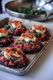 Stuffed Portobello Mushrooms With Crispy Goat Cheese A Beautiful Plate Recipes Food Vegetarian Dishes