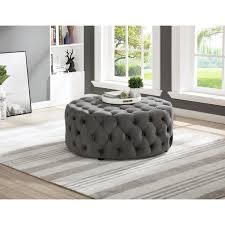 I shortened the legs of the table, inserted wood in the hole that it created and screwed some wheels. Best Master Furniture Upholstered 40 X 40 Round Tufted Accent Ottoman Coffee Table Overstock 29966638