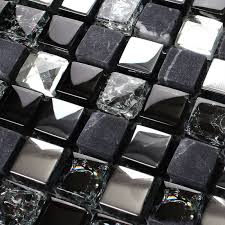 Choosing to install a stone backsplash using dark natural stone veneers, like blustone 3d panels, in a light and airy space creates a dynamic contrast. Tst Glass Stone Tiles Black Dark Grey Squared Grid Marble Kitchen Backsplash Inner Crack Mosaics