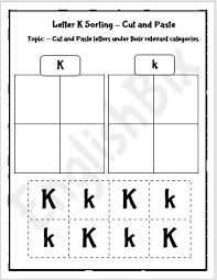 Missing numbers and letters, simple sentences, matching. Letter K Cut And Paste Activity Worksheet Englishbix