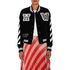 Black And White Varsity Jacket Off White C O Virgil Abloh Women S Cotton Corduroy Crop Varsity Jacket 1 335 Liked On Polyvore Off White Jacket Long Sleeves Jacket Varsity Bomber Jacket