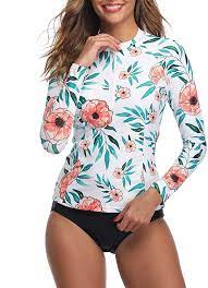Daci Women Rash Guard Long Sleeve Zipper Bathing Suit With Built In Bra Swimsuit Upf 50 White Green F Long Sleeve Swimsuit Long Sleeve Swimwear Sleeve Swimsuit