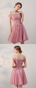 Pink Lace Tulle Short Prom Dress Pink Evening Dresses Pink Homecoming Dress Pink Evening Dress Unique Prom Dresses Cute Prom Dresses