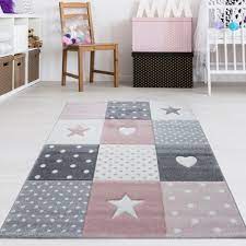 Paco home kinderteppich kinderzimmer outdoorteppich spielteppich lama motiv modern grau grau 200x280 cm. Kinderzimmer Teppich Sterne Herzen Grau Rosa Pastell Teppich4kids