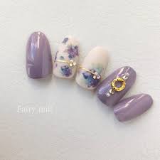 秋 冬 ハンド フラワー パープル fairy nailのネイルデザイン no 3731860 ネイルブック マニキュア デザイン ネイルデザイン パープル ネイル