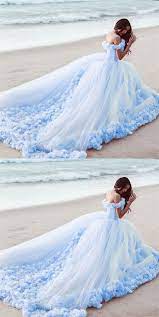 Off The Shoulder Tulle Flower Wedding Dresses Ball Gowns Baby Blue Wedding Dresses Blue Wedding Dresses Ball Gown Wedding Dress