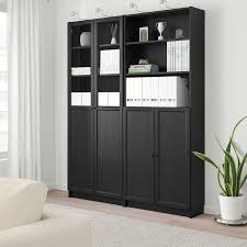 Billy Oxberg Bookcase With Panel Glass Doors Black Brown 63x11 3 4x79 1 2 Ikea Glass Cabinet Doors Ikea Glass Door