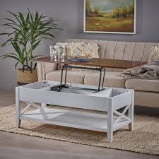 This wood coffee table is available in multiple colors, so you can pick the one that best complements the rest of your furniture and decor. Farmhouse Lift Top Coffee Table With Open Shelf And Hidden Storage Rustic Gray Home Garden Furniture Tables