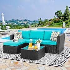 Amazon Com Walsunny Outdoor Furniture Patio Sets Low Back All Weather Small Rattan Sectional Sofa With T Patio Set Outdoor Furniture Outdoor Patio Furniture