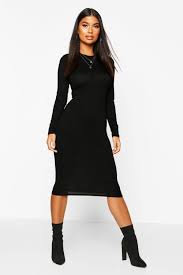 Petite Jumbo Rib Long Sleeve Midi Dress Boohoo Long Sleeve Midi Dress Dresses Petite Dresses