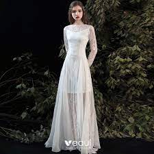 Maybe you would like to learn more about one of these? Schlicht Sommer Weiss Strand Brautkleider Hochzeitskleider 2020 A Linie Rundhalsausschnitt Lange Armel Applikationen Spitze Lange Ruschen