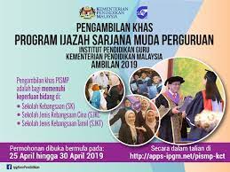 Explore more about program persediaan ijazah sarjana muda perguruan (ppismp) course in malaysia. Kpm On Twitter Pengambilan Khas Program Ijazah Sarjana Muda Perguruan Institut Pendidikan Guru Permohonan Dibuka 25 April 2019 Hingga 30 April 2019 Https T Co Nw5cbgc8nv