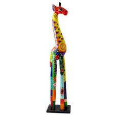 Hand Carved Multi Colored Giraffe Statue Indonesia Overstock Com Shopping The Best Deals On Statues Sculptures Giraffes Statues Wood Giraffes Giraffe