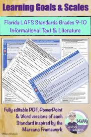 This Full Set Of Learning Goals And Scales For The 9 10th Grade Florida Lafs Reading Informational Text And Learning Scales Learning Goals Writing Standards