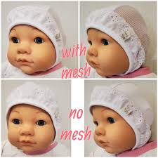 Eyelet Ruffle Giddy Baby Pilot Hat-hat With Ties or Snaps-mesh Hearing Aid  Hat,nb-36 Mo Size-white Eyelet Trim W/brushed Poly Spandex Fabric