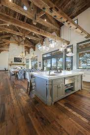 Reclaimed barnwood beveled shiplap panels 1 size available. Reclaimed Beams Rafters Joints Trusses Kitchen And Great Room With Vaulted Ceiling Featuring Barn Wood Shiplap Reclaimedbea Rustic House Home Barn House Plans