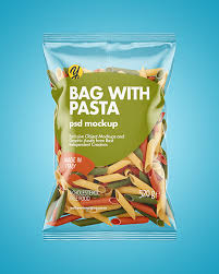 Plastic Bag With Tricolor Pennoni Rigati Pasta Mockup In Bag Sack Mockups On Yellow Images Object Mockups