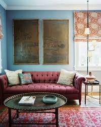 Pink Sofa Patterned Rugs Blue Wall Blue Living Room Living Room Paint Colourful Living Room