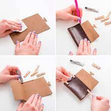 This can be at home. How To Make A Girlboss Approved Gold Leaf Business Card Holder Leather Business Card Holder Card Holder Diy Diy Leather Card Holder