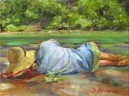 Nap Time Girl Grass Nature Nap Sleep Woman Figure Figures Painting Oil Painting Field Outdoor Figure Painting Nature Paintings Horizontal Painting