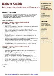 Tracking and coordinating the receipt, storage, and timely delivery of goods and materials. Warehouse Assistant Manager Resume Samples Qwikresume