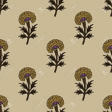 This floral pattern invites you to express your creative mood. Woodblock Printed Seamless Ethnic Floral All Over Pattern Traditional Oriental Motif Of India Flowers Of Rajasthan With Yellow Marigolds On Ecru Background Textile Design Royalty Free Cliparts Vectors And Stock Illustration Image