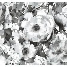 Black And White Floral Peel And Stick Wallpaper Roommates 60 Sq Ft Watercolor Floral Peel And Stick Wallpaper Black White In 2020 Peel Stick Wallpaper Floral Watercolor Wallpaper