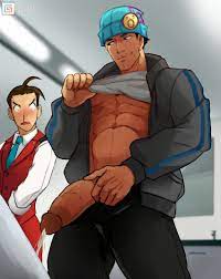 2boys ace attorney apollo justice bathroom clothed clothing  flaccid flaccid penis gay gyakuten saiban lilprincyvi male only naruhodou  ryuuichi penis out public tagme 