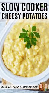 Slow Cooker Cheesy Potatoes Made With Frozen Diced Potatoes And Velveeta Cheese For Such A Cheesy Potatoes Potato Recipes Side Dishes Healthy Snacks Recipes