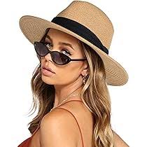 Lanzom Women Wide Brim Straw Panama Roll up Hat Fedora Beach Sun Hat UPF50+  (Khaki) One Size at Amazon Women's Clothing store