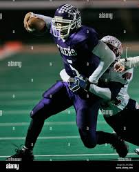 Pickerington Central quarterback Chazz Anderson (5) runs for a loss of two  yards as Piqua's Phillip Collier (24) makes the tackle in the second  quarter, in the Division II high school championship