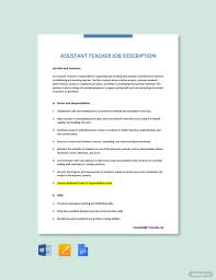Free Assistant Teacher Job Ad Description Template Word Doc Google Docs Job Description Template Jobs For Teachers Job Description