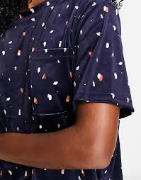 Hunkemoller Dottie short sleeve velour pyjama top in navy spot print