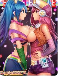 SFW oppai hentai lesbian gaming illustration of big tits League of Legends  Sona and Miss Fortune in yuri game art. - Hentai NSFW