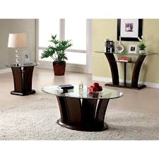 Cocktail table set includes one cocktail table and two matching end tables. Furniture Of America Lantler 3 Piece Glass Coffee Table Set In Dark Cherry Idf 4104 3pc