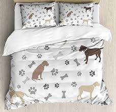 Dog Lover Duvet Cover Set Paw Print Bones And Dog Silhouettes American Foxhound Breed Playful Pattern Bedd Dog Bedroom Decor Dog Print Bedding Duvet Cover Sets