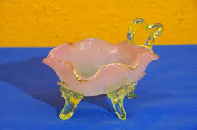 This glass does not generate naturally as a part of buildings. Art Nouveau Foot Bowl Hand Blown Uranium Glass Bohemia Kusera