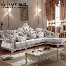 Luxury L Shaped Sectional Living Room Furniutre Antique Europe Design Classical Corner Wooden Carving Fabric Sofa Sofa Bed Design Sofa Design Living Furniture