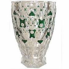 Val Saint Lambert Vers 1938 Gros Vase Art Deco En Cristal Taille Incolore Double Vert Design De Charles G Glass Art Sculpture Crystal Vase Glass Sculpture