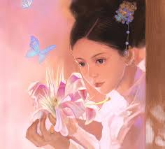 Lily, luminos, flower, flowe, face, pink, feng chang, art, fantasy, hand,  HD wallpaper