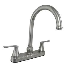 A little bit of luxury after a hard day's adventuring. Brushed Nickel Rv Mobile Home Kitchen Faucet With 25mm Gooseneck Spout Solid Sabre Handles