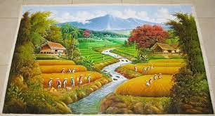 Berikut temonggo share beberapa gambaran pemandangan alam yang menggambarkan keindahan alam. Jual Lukisan Pemandangan Alam Panen Padi Kualitas Premium Ukuran 135x85 Cm Di Lapak Juragan Lukisan Bukalapak