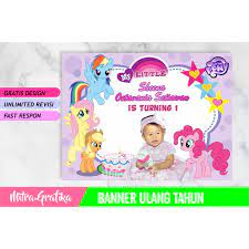 Topper cake little pony hiasan kue boneka kuda poni figure ulang tahun: Keren Banner Ulang Tahun Kuda Poni Erlie Decor