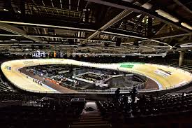 The straights transition to the circular turn through a moderate easement curve Velodrome Track Cycling Berlin Germany