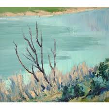 Glassy Lake and Purple Mountain Landscape by Horace Shaw