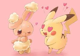 gerigoo, buneary, pikachu, creatures (company), game freak, nintendo,  pokemon, highres, :3, animal focus, arm at side, blush, blush stickers,  closed mouth, eye contact, full body, gen 1 pokemon, gen 4 pokemon, hand