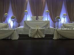 Champagne And Ivory Backdrop 5 Tier Head Table Made For Large Bridal Party Wedding Reception Head Table Head Table Wedding Backdrop Reception Head Table