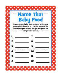 Dr Seuss Baby Shower Food Fun Printable Dr Seuss Baby Food Guessing Game With Labels Eating Seuss Baby Shower Baby Shower Songs Daddy Baby Shower